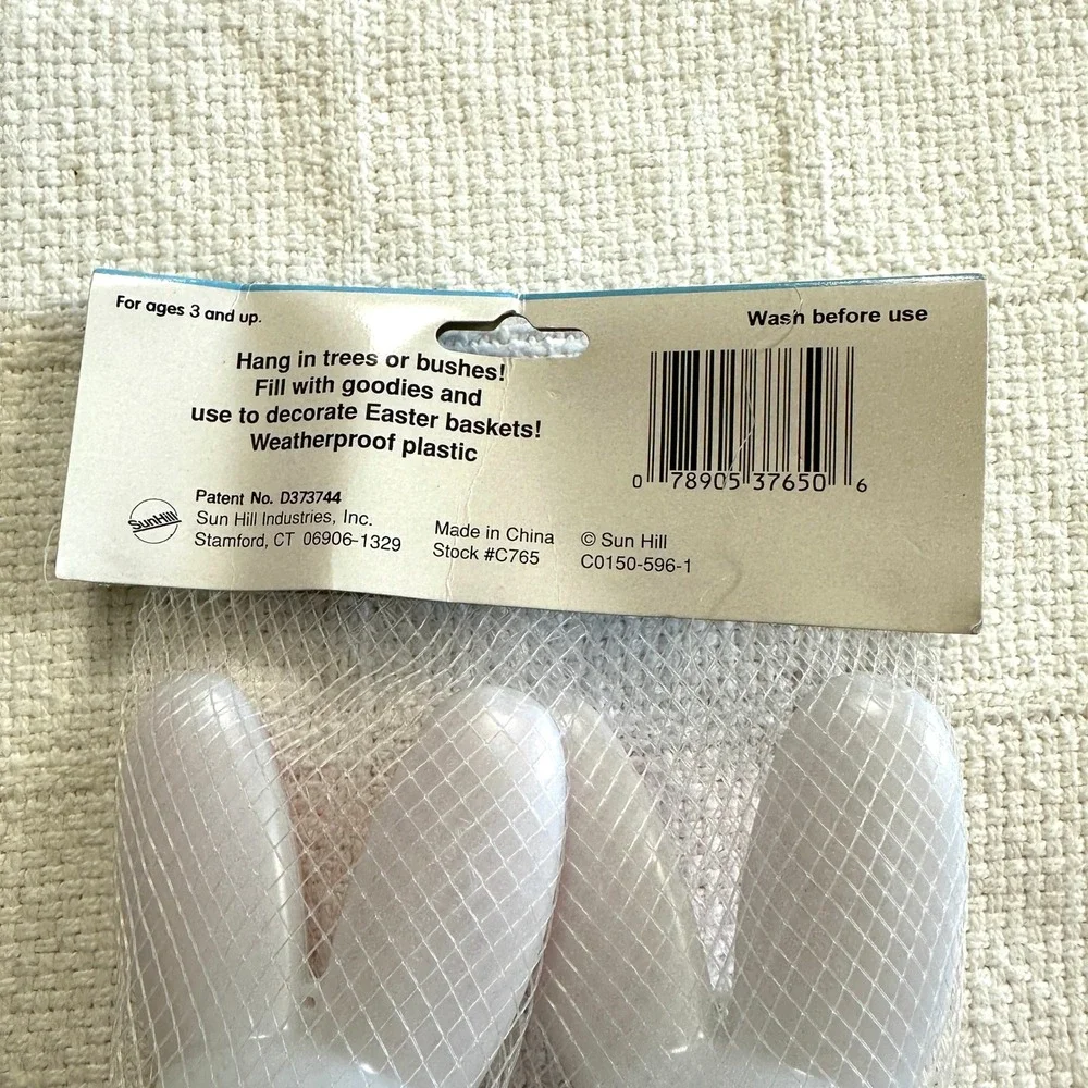 VTG Sun Hill Fill or Hang Bunny Eggs Large‎ Plastic Easter Decor 4pk 90s Kitsch